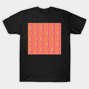 Hot Pink, Lime, and Orange Striped Check Pattern T-Shirt